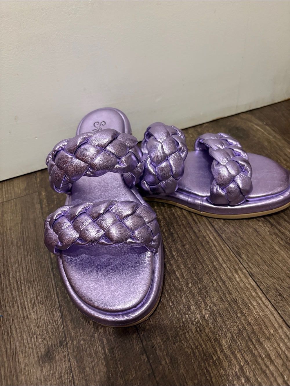 Seychelles Golden Coast Metallic Lavender Braided Slide Sandals size 6.5